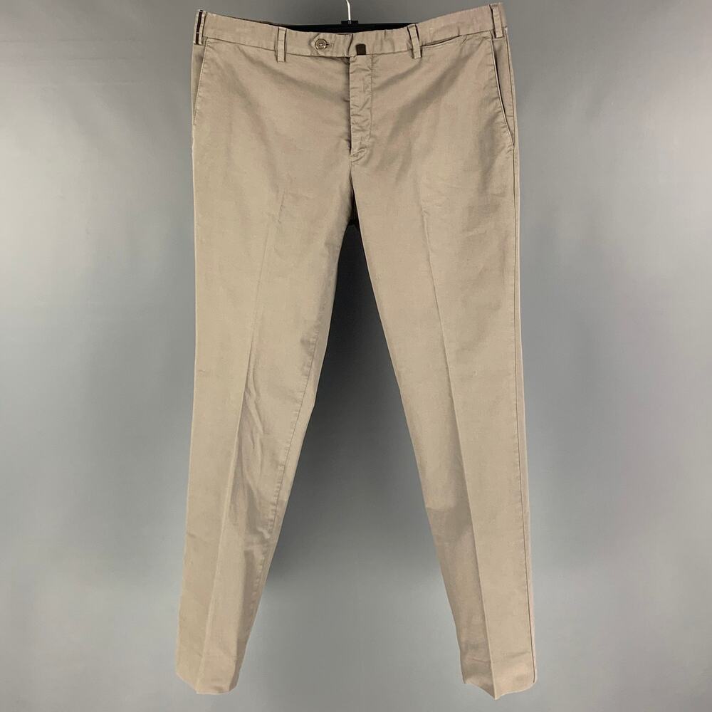 PT01 Size 36 Khaki Cotton Flat Front Casual Pants
